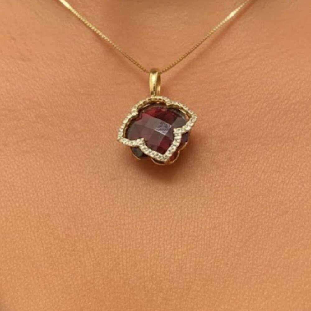 Garnet And Diamond Pendant and 18 inch Necklace 14k Yellow Gold. AMAZING!! - Picture 2 of 14